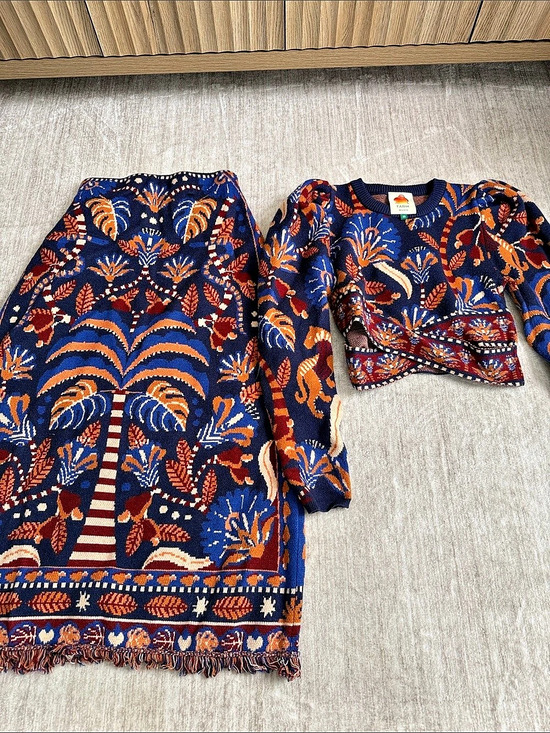 FARM Rio Sweaters - Farm Rio Nature Beauty Knit Cropped Sweater Set Blue & Orange XS